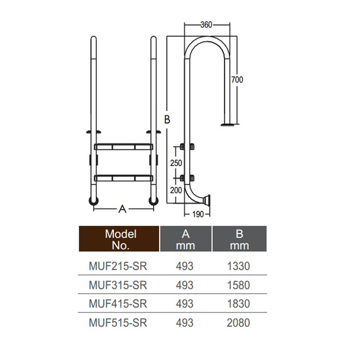 Drabinka do basenu Emaux Muro MUF415-SR (4 stopnie), AISI-304 - obrazek 2