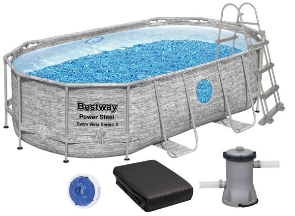 Basen stelażowy Bestway 56714 (427х250х100 cm) z filtrem wkładowym, drabinką i pokrywą