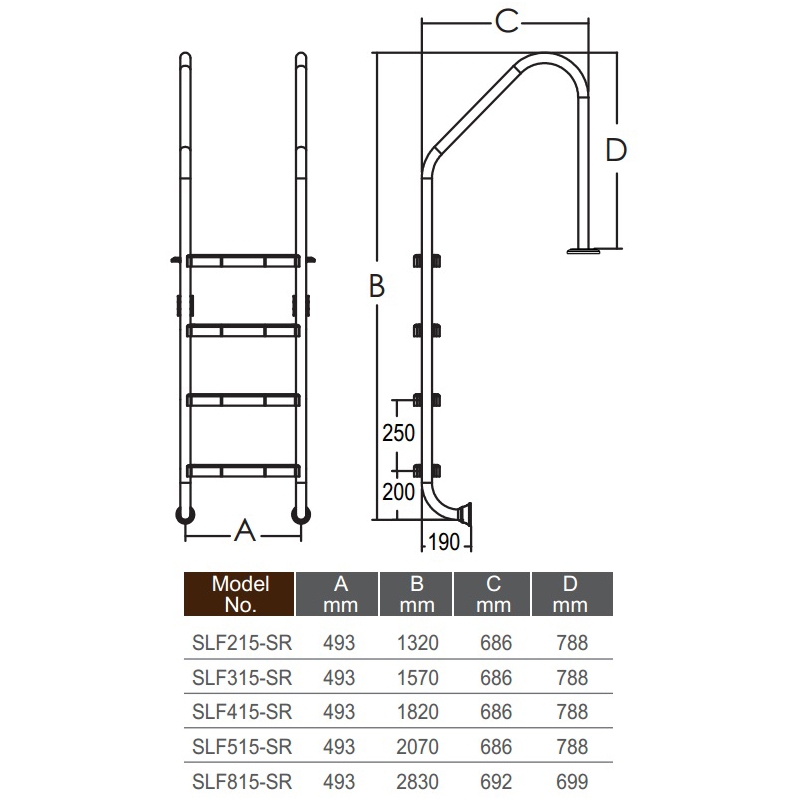Drabinka do basenu Emaux Standard SLF315-SR (3 stopnie), AISI-304 - obrazek 2