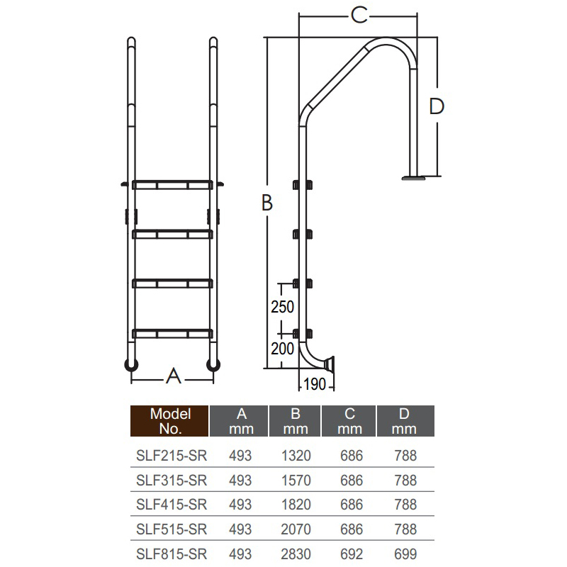 Drabinka do basenu Emaux Standard SLF415-SR (4 stopnie), AISI-304 - obrazek 2