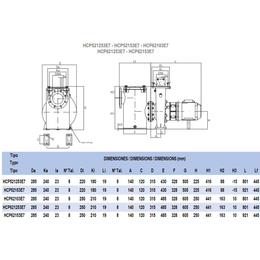 Pompa do basenu Hayward HCP52153E7 (380V, 139 m3/h, 15 KM) - obrazek 2