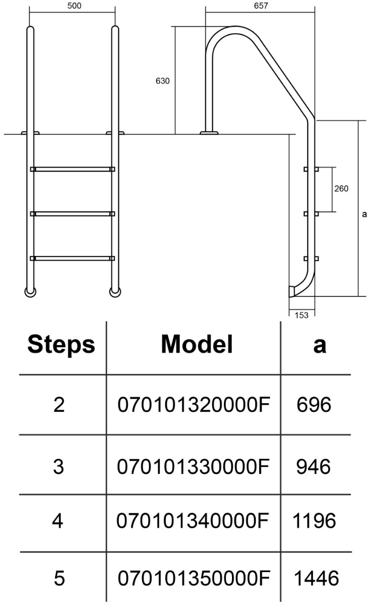 Drabinka do basenu Hayward Standard (2 stopnie), wąski brzeg, AISI-304 - obrazek 2