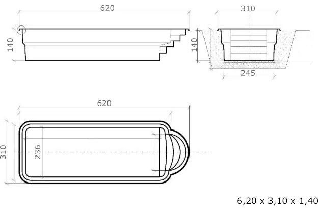 Basen poliestrowy Roma Line (620x310x140 cm) - obrazek 2