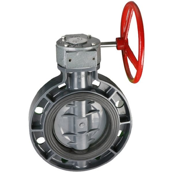 Zawór motylkowy międzykołnierzowy PVC Era z reduktorem, d250 mm