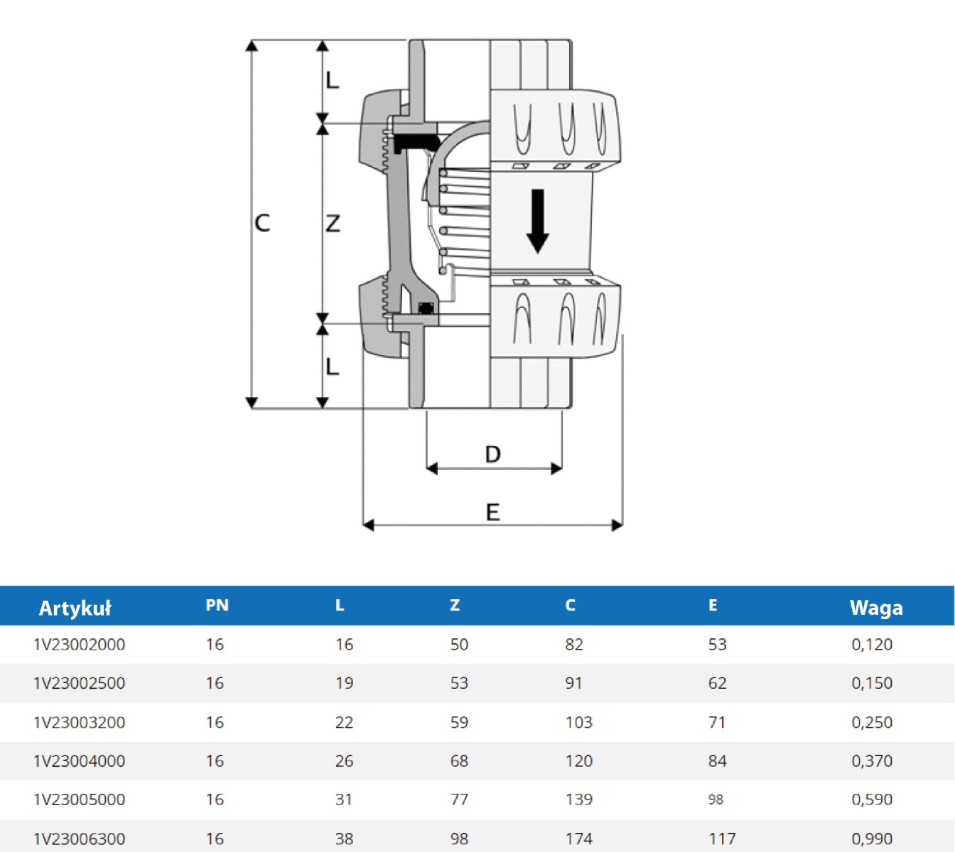 Zawór zwrotny Astore, średnica 20 mm - obrazek 2